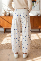 Blue Polka Dot Regular Fit Ankle Length Casual Jeans