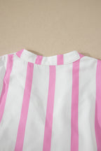Pink Stripe Ricrac Trim Notched Neck Half Sleeve Vacation Dress