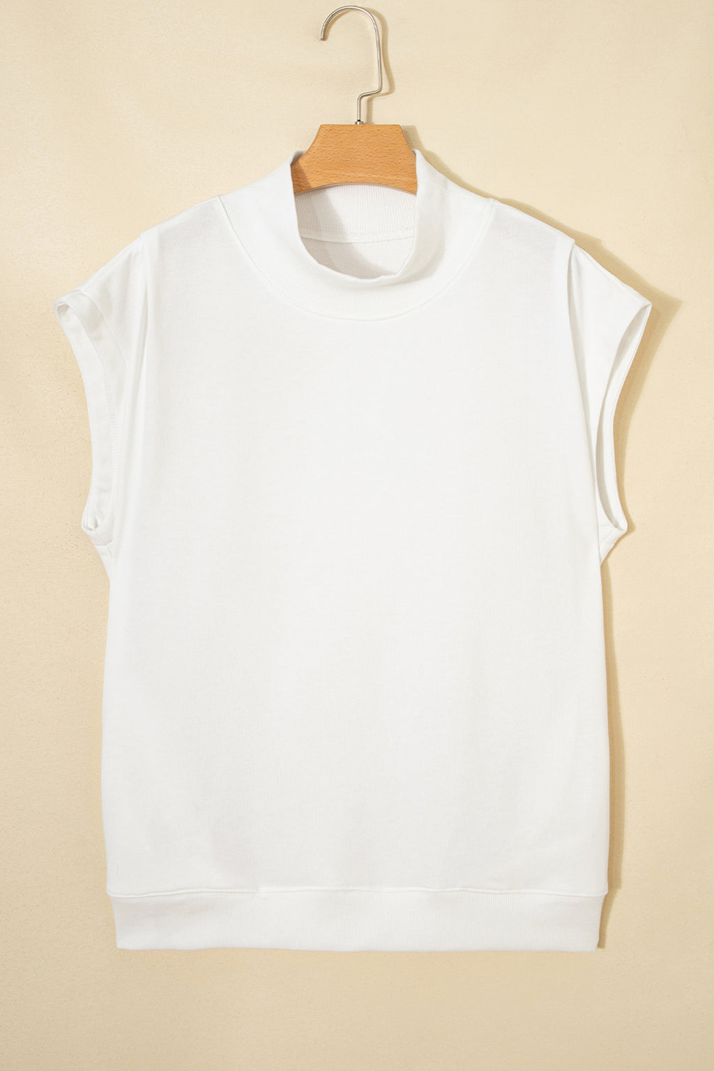 Solid Color High Neck Cap Sleeve Loose Top