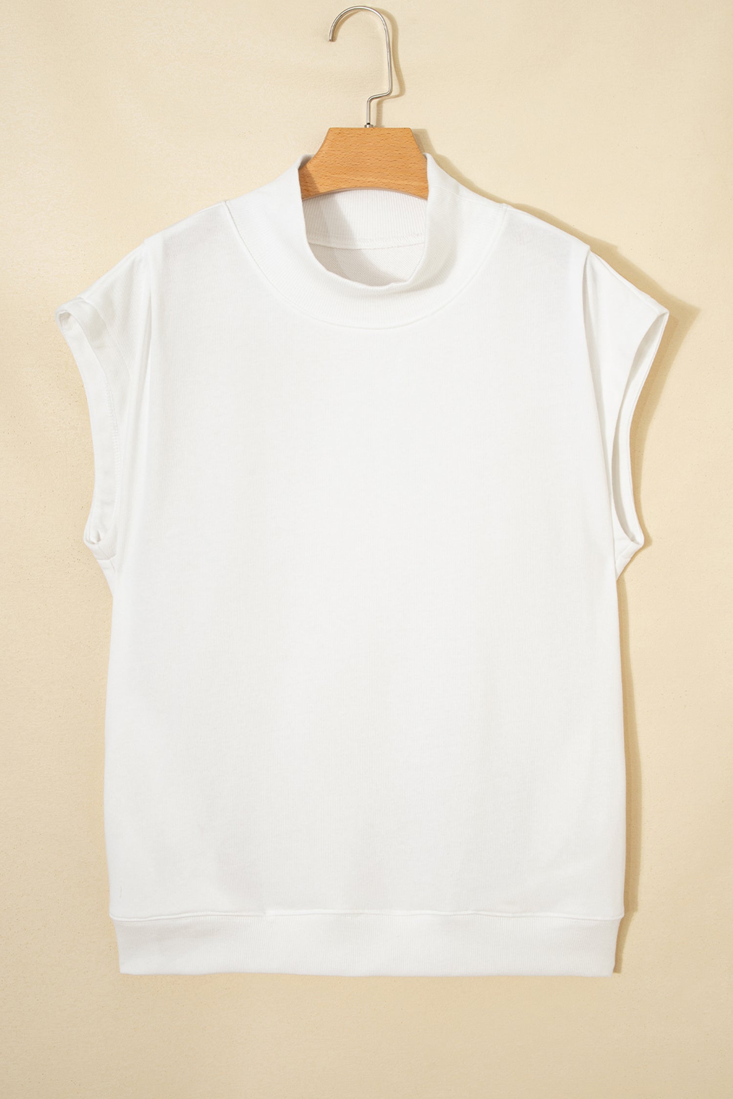 Solid Color High Neck Cap Sleeve Loose Top