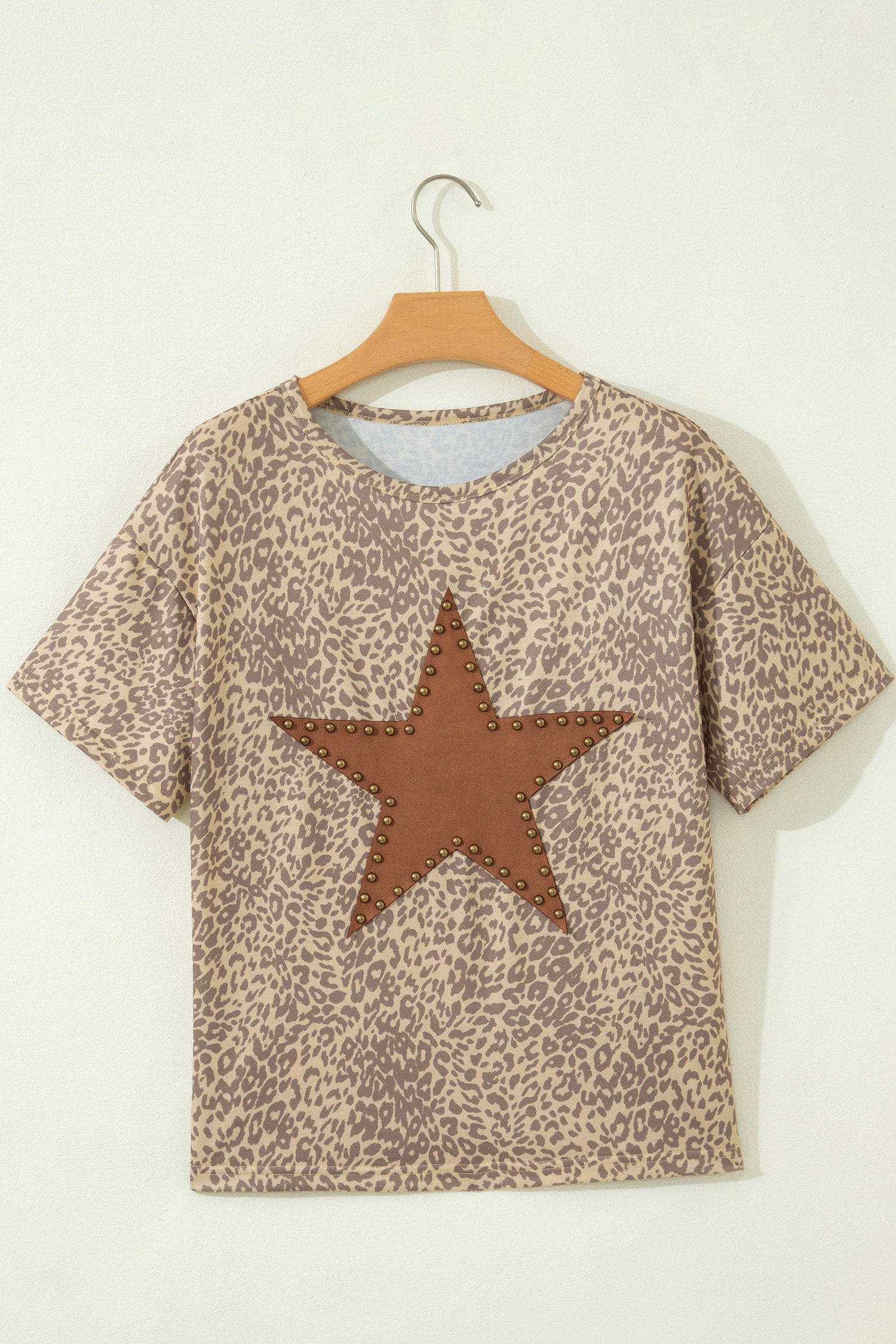 Leopard Retro Studded Star Patch Loose Tee