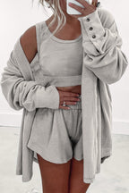 3 Pcs Crop Tank Top Shorts with Cardigan Lounge Set