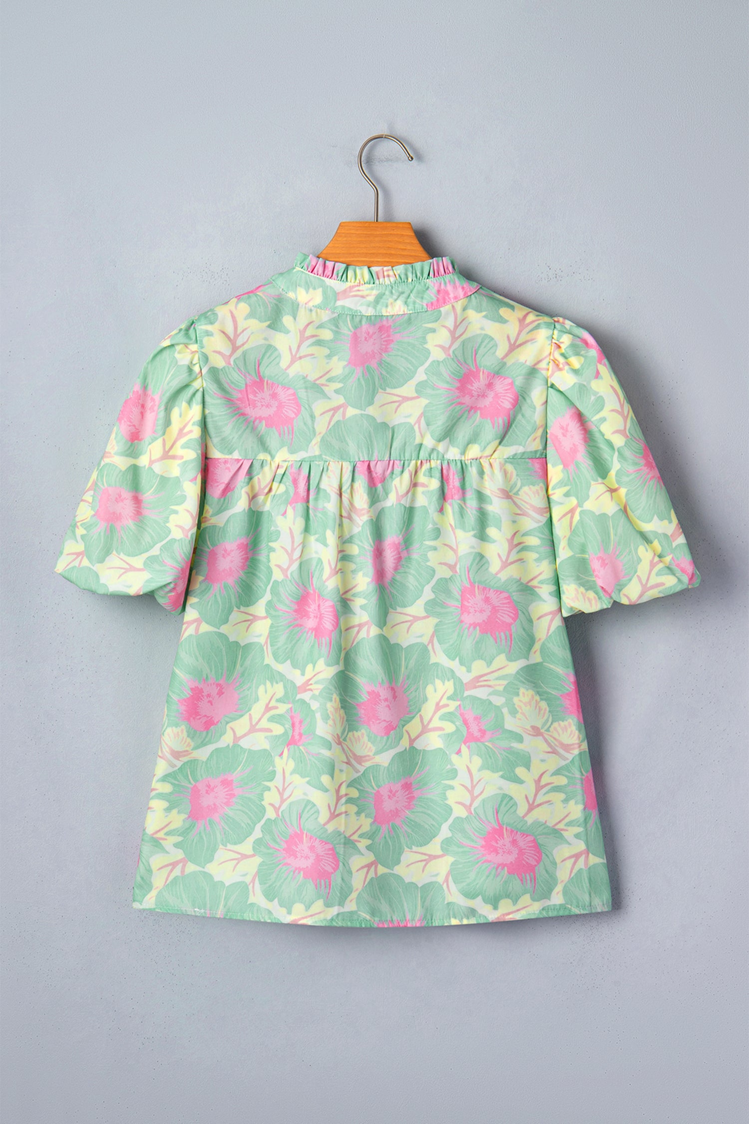 Short Bubble Sleeve Summer Floral Blouse