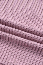 Light Pink Solid Color Textured Snap Button Collared Baggy Top