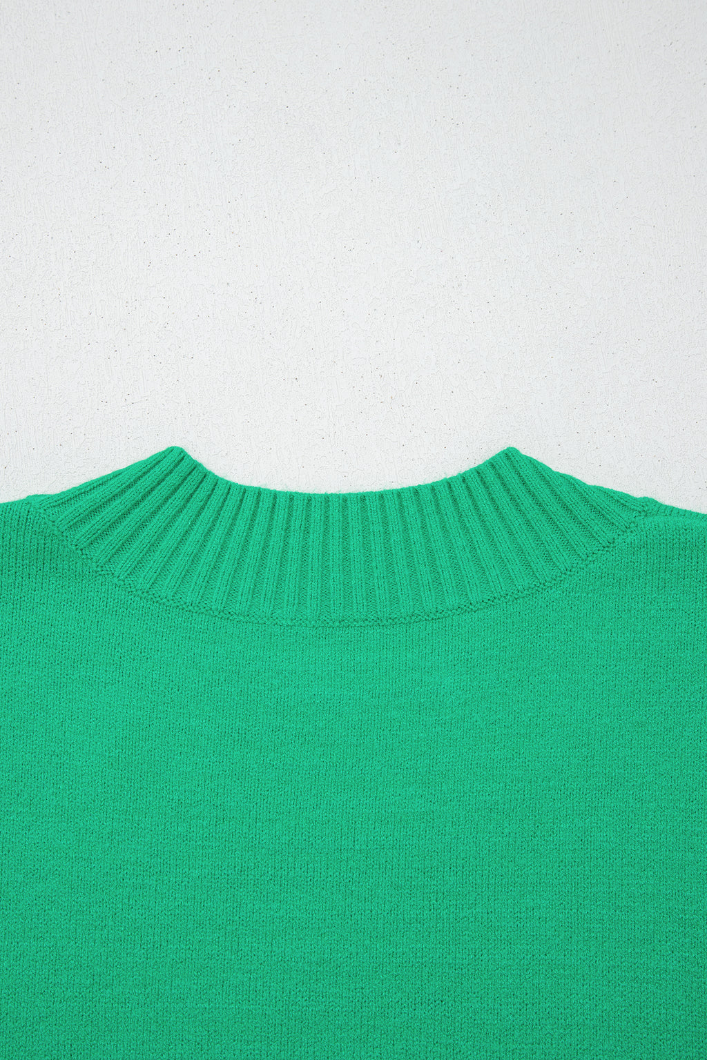 Solid Color Ribbed Trim Round Neck Ruffle Short Sleeve Sweater