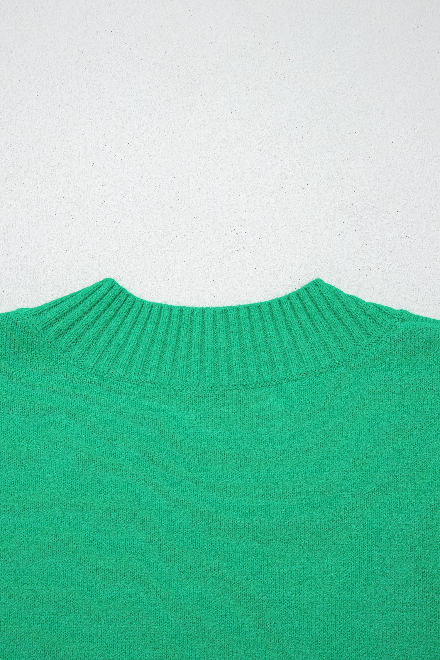 Solid Color Ribbed Trim Round Neck Ruffle Short Sleeve Sweater