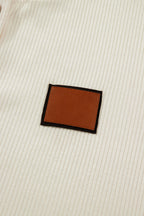Beige Denim Patchwork Short Sleeve Ribbed Shirt