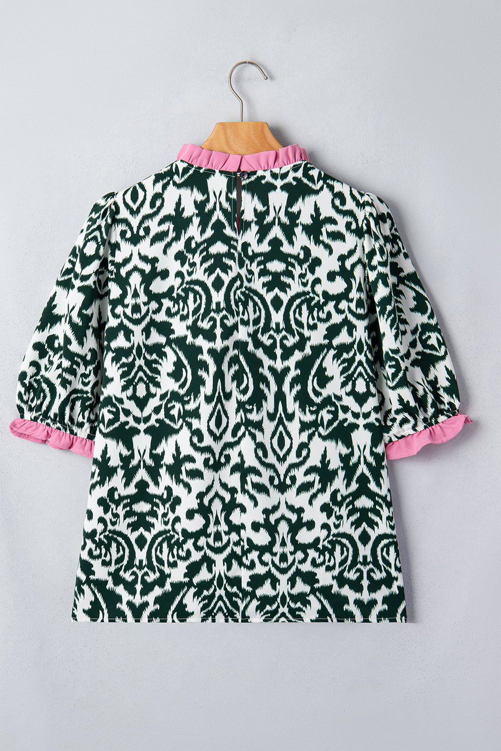 Damask Print Ruffled Colour Block Detail Half Sleeve Blouse