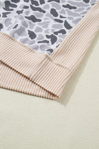 Gray Camouflage Print Twisted Ribbed Patchwork Casual T Shirt