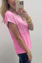 Solid Coluor Raw Seam Waffled Patchwork Casual T Shirt