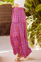 Tiered Paisley Print Pocketed Maxi Skirt