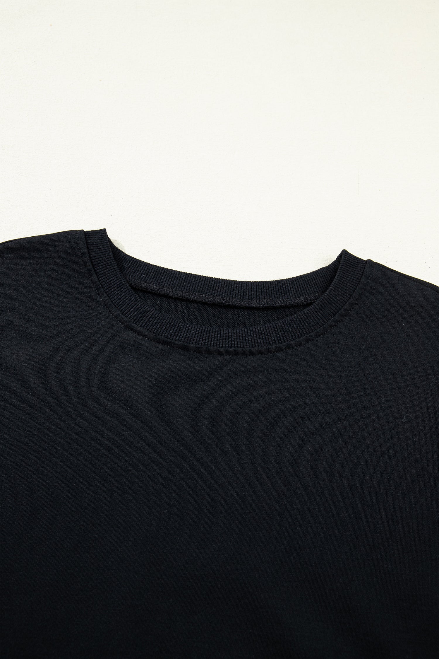 Black Solid Color Dropped Shoulder Long Sleeve Top
