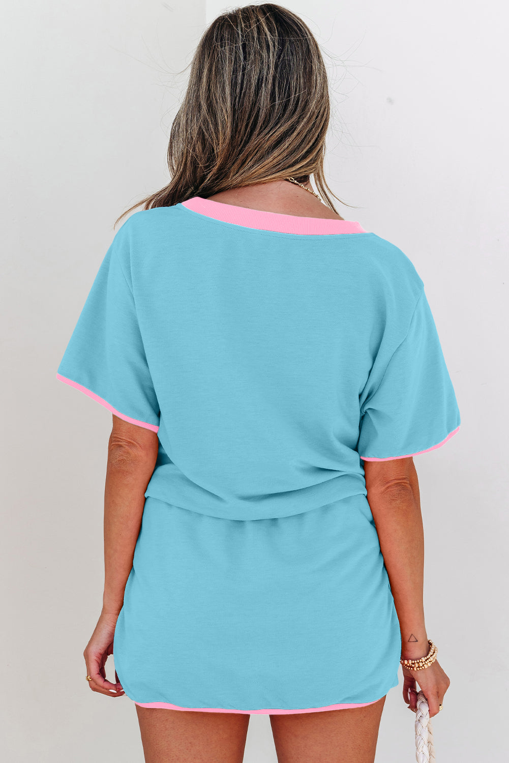Color Block Edge Drop Shoulder T Shirt and Skort 2Pcs Set