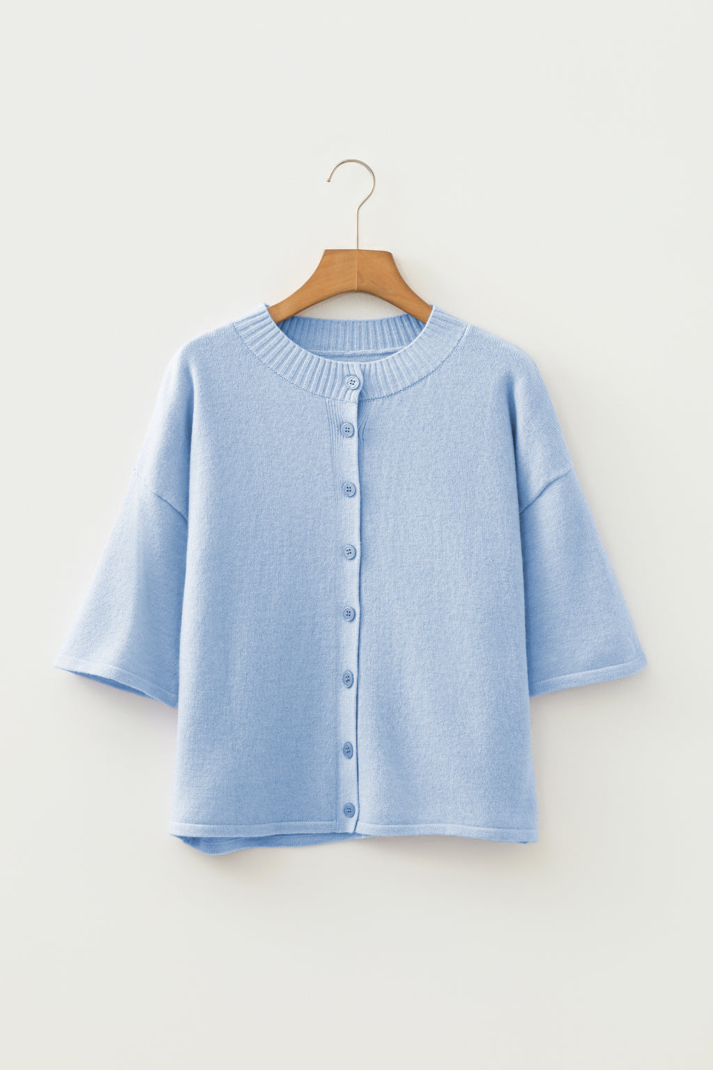 3/4 Sleeve Boxy Knit Button Down Sweater Cardigan