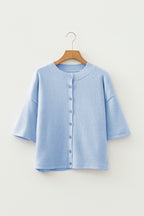 3/4 Sleeve Boxy Knit Button Down Sweater Cardigan