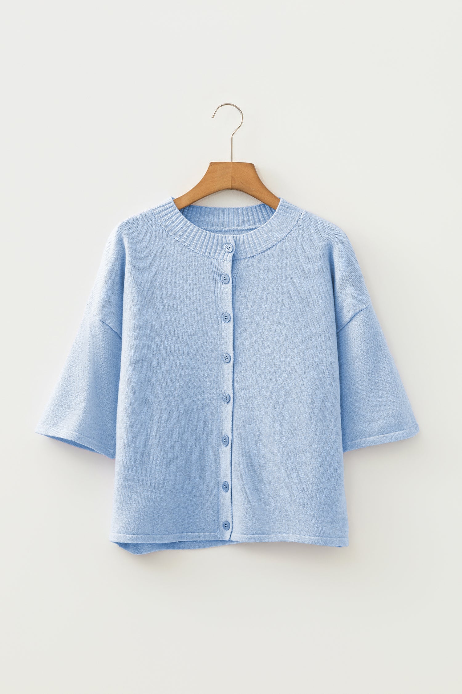 3/4 Sleeve Boxy Knit Button Down Sweater Cardigan