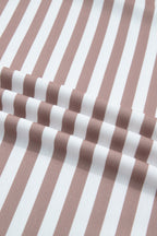 Orange Stripe Ribbed Trim Round Neck Short Puff Sleeve Plus T Shirt