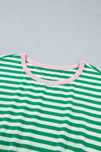 Striped Nautical Tie Contrast Trim Round Neck T Shirt Mini Dress