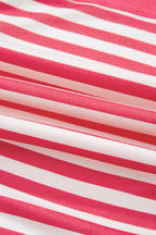 Pink Stripe Color Block Patchwork Drop Shoulder Long Sleeve Tunic Top