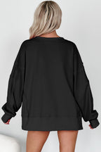 Bow Sequin XOXO Letter Graphic Exposed Seam Baggy Sweatshirt