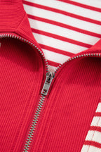 Striped Quarter Zip Polo Collar T Shirt Dress with Pockets