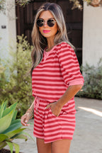 Striped Puff Short Sleeve T Shirt Matching Shorts Set