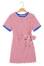 Striped Nautical Tie Contrast Trim Round Neck T Shirt Mini Dress