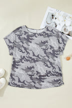 Grey Plus Size Camo Print Casual T Shirt