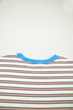 White Stripe Drop Shoulder Cuffed Sleeve Loose Tunic T Shirt Mini Dress