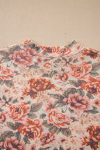 Pink Plus Size Floral Mock Neck Long Sleeve Slim Top
