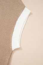 Horse Shoe Pattern Contrast Trim Short Sleeve Sweater