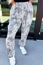 Grey Camo Print Cozy Drawstring Elastic Waist Jogger Pants