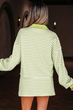 Striped Collared V Neck Drop Shoulder Pullover and Skort 2pcs Outfit