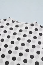 White Polka Dot Mesh Long Sleeve Stand Neck Sheath Top