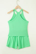 Slim Tank Top Elastic High Waist Shorts 2pcs Outfit
