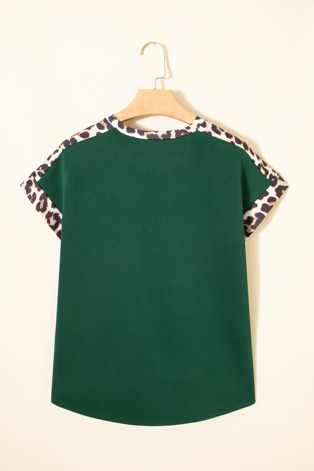 Leopard Trim Round Neck Loose T Shirt