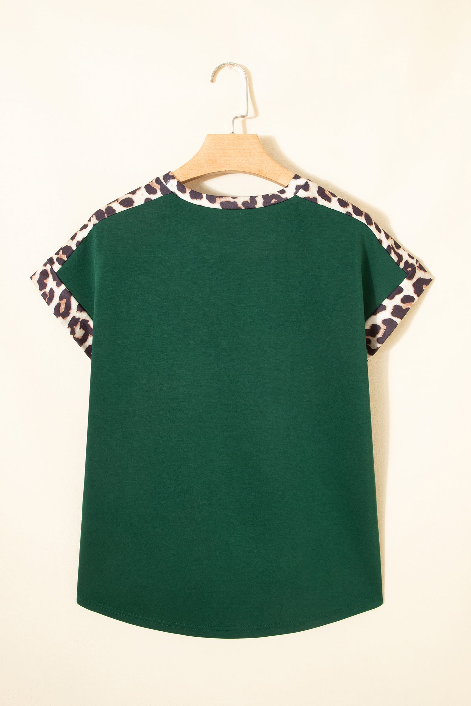 Leopard Trim Round Neck Loose T Shirt