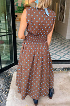 Polka Dot Print Contrast Trim V Neck Zip Up Sleeveless Dress