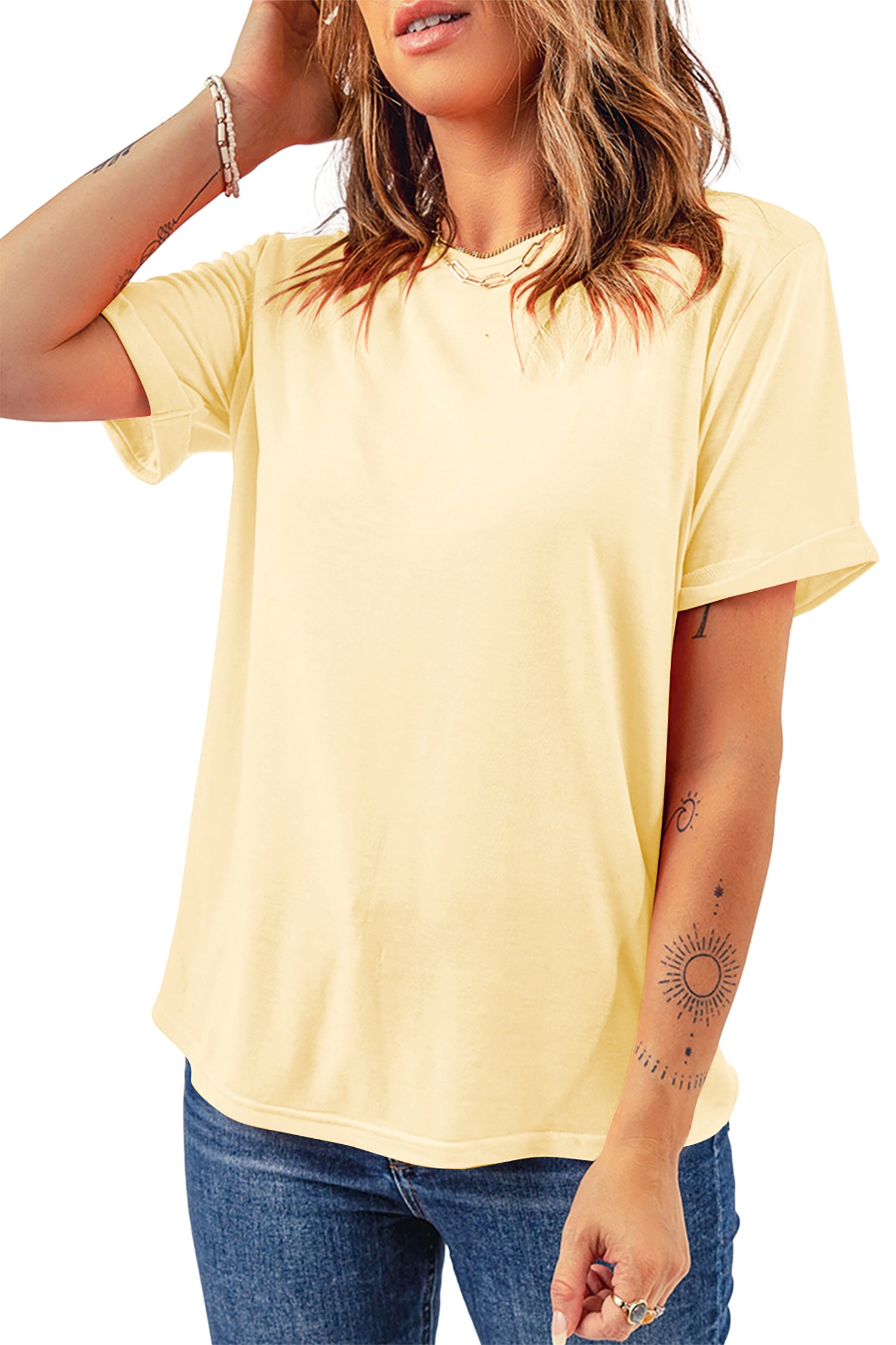Casual Plain Crew Neck Tee