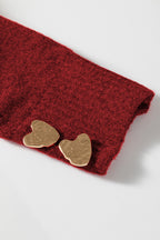 Heart Metal Button V Neck Cardigan Sweater