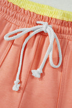 Colour Block Flower Patchwork Drawstring Contrasted Elastic Waist Wide Leg Pants