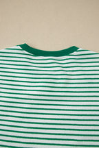 Striped Crew Neck Tee Drawstring Waist Cropped Pants Set