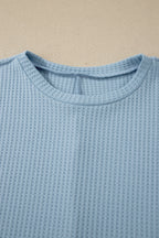 Waffle Textured Knit Dolman Short Sleeve Loose Top