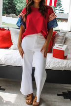 Beau Blue Stars Stripes Short Puff Sleeve Top