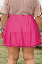Plus Size Frilled Elastic Waist Lace Trim Boho Ruffled Shorts