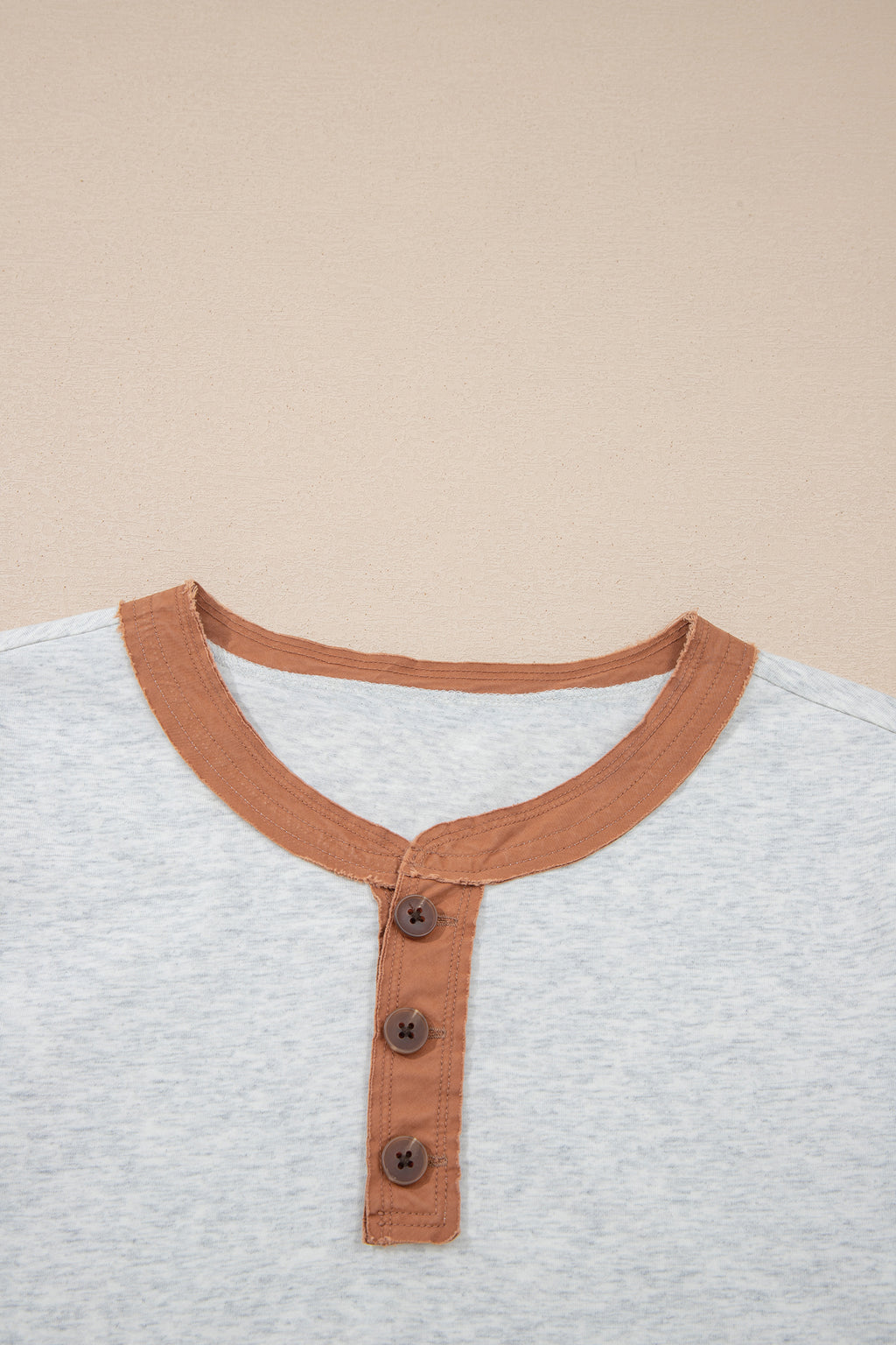 Raw Seam Color Block Detail Buttoned Henley Tee