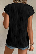 Wavy Textured Button V Neck Tee