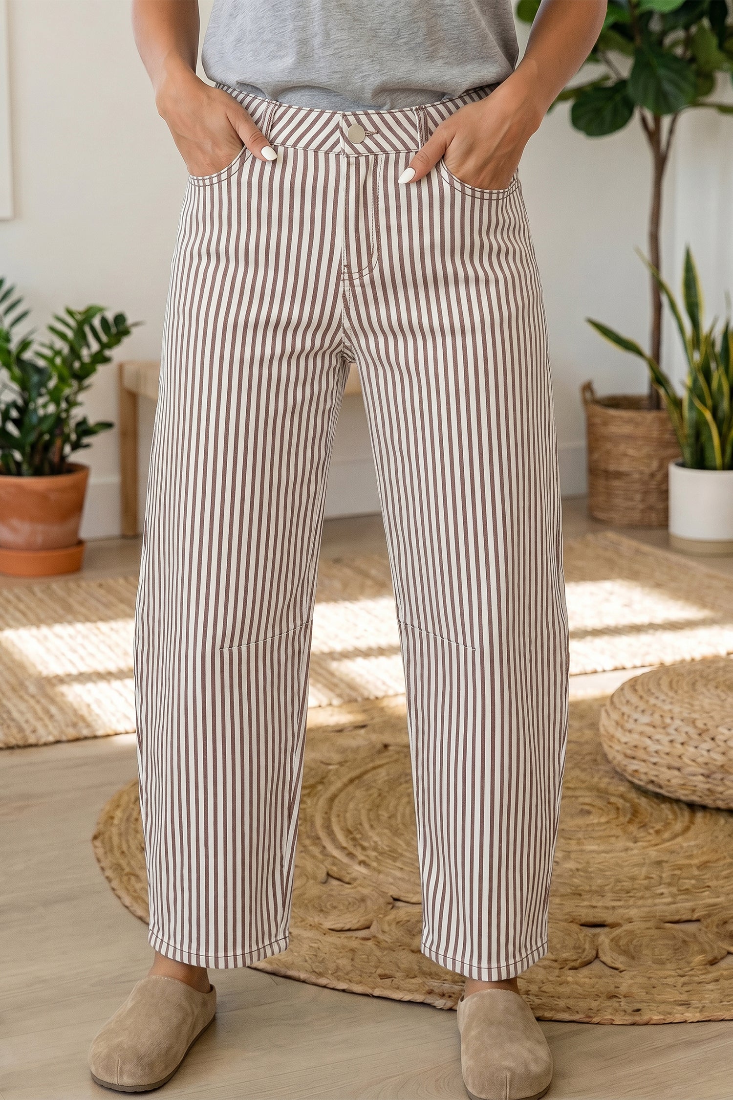 Striped Casual Barrel Jeans
