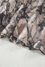Khaki Woodland Camo Print Long Sleeve Top Casual Short Set