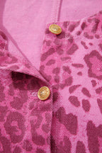 Pink Leopard Denim Buttoned Shift Sleeveless Dress